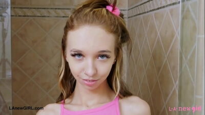 Sweet teen blonde shows her sexy body in the bath